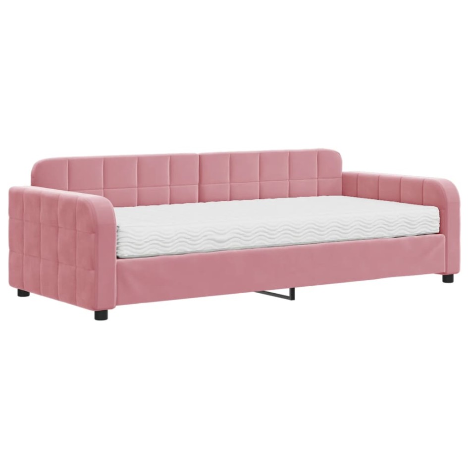 Sofá cama con colchón terciopelo rosa 90x200