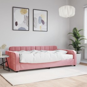 Sofá cama con colchón terciopelo rosa 100x200