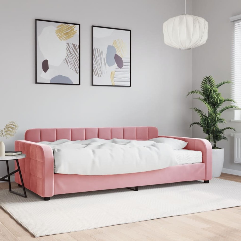 Sofá cama con colchón terciopelo rosa 100x200