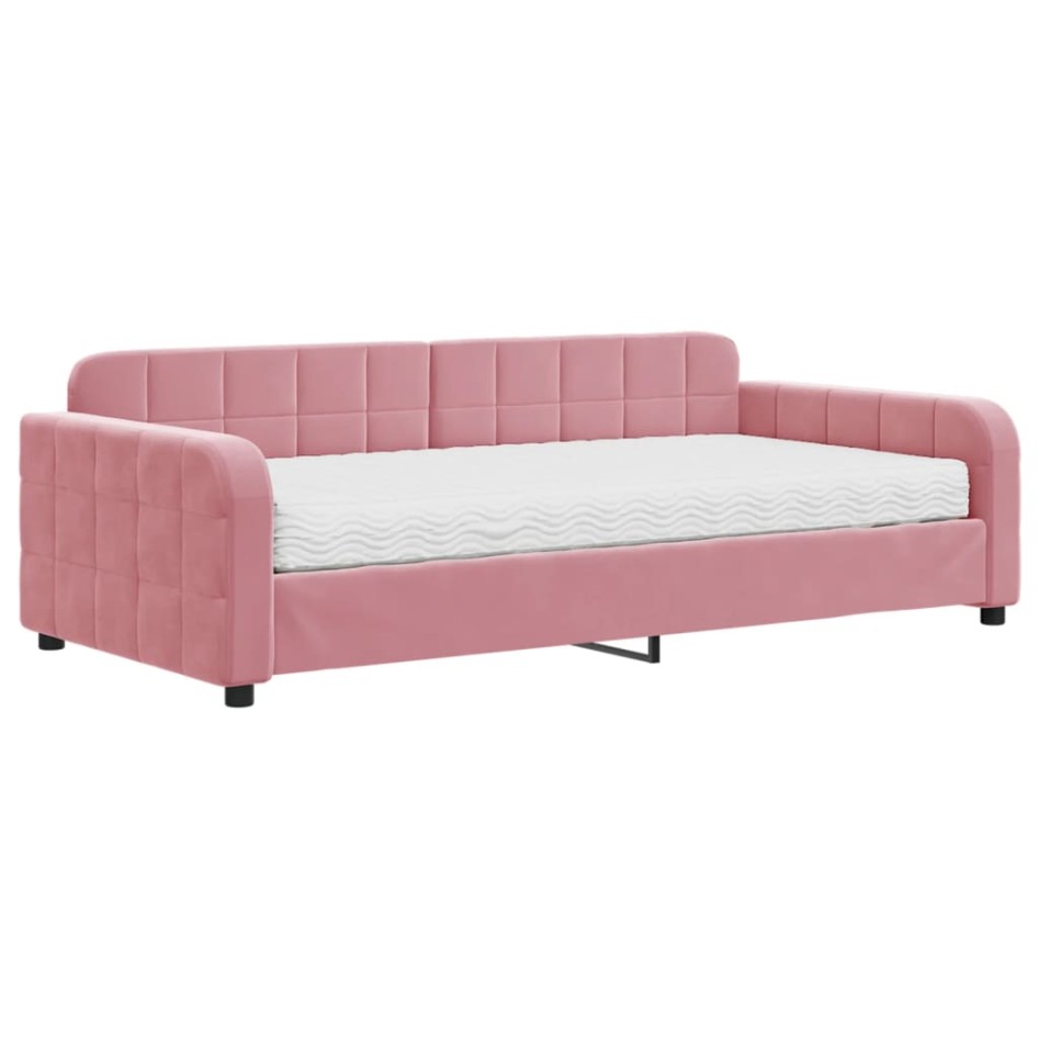 Sofá cama con colchón terciopelo rosa 100x200
