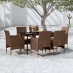Juego de comedor de jardín 7 piezas con cojines marrón y negro