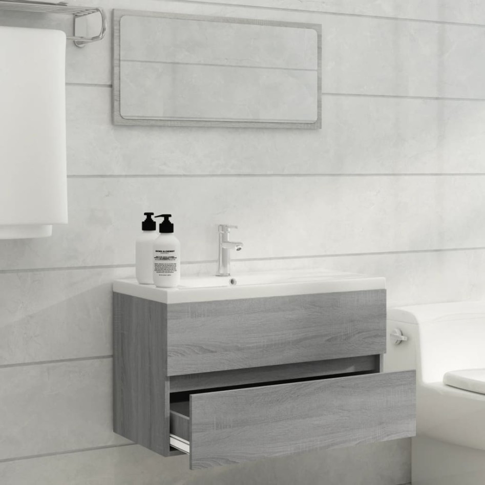 Mueble de baño con lavabo madera contrachapada gris