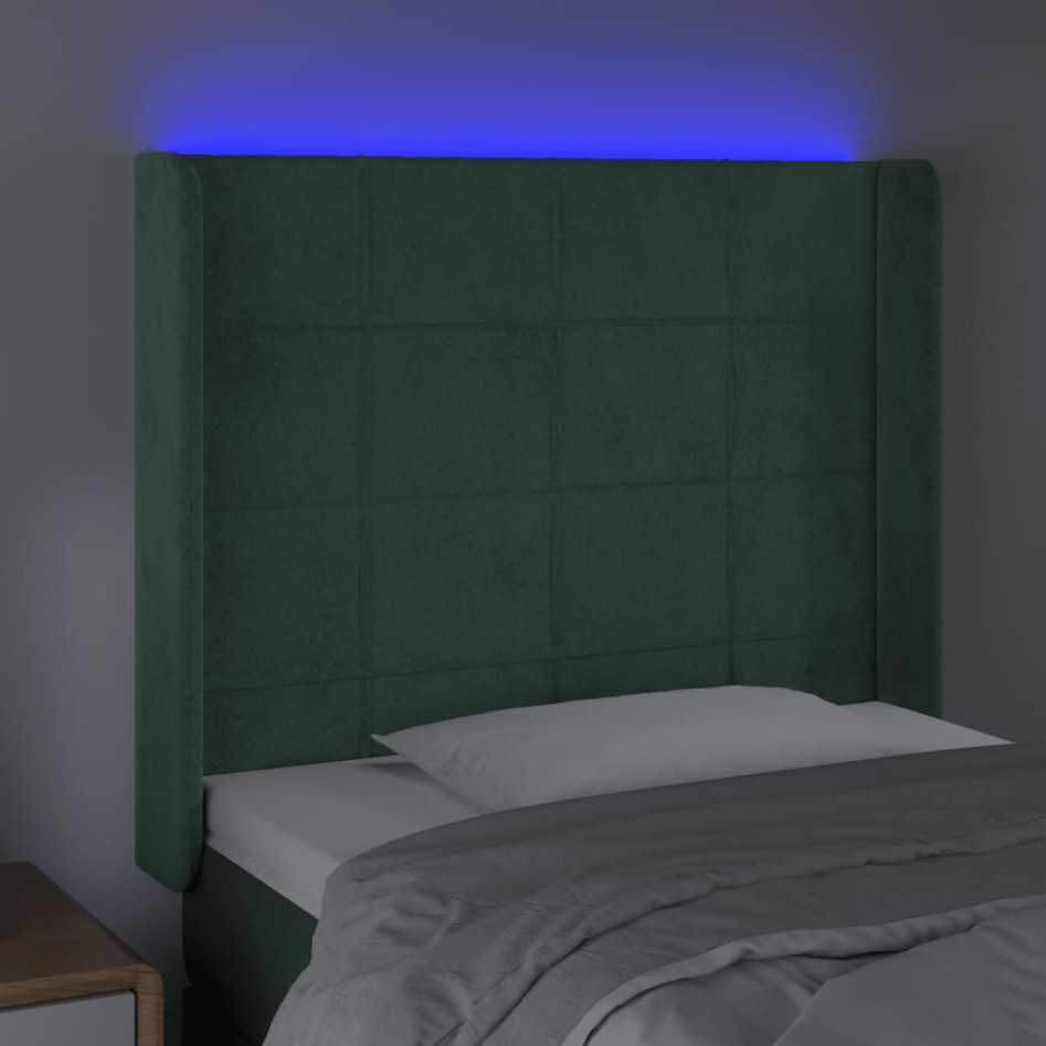 Cabecero con LED de terciopelo verde oscuro 93x16x118/128