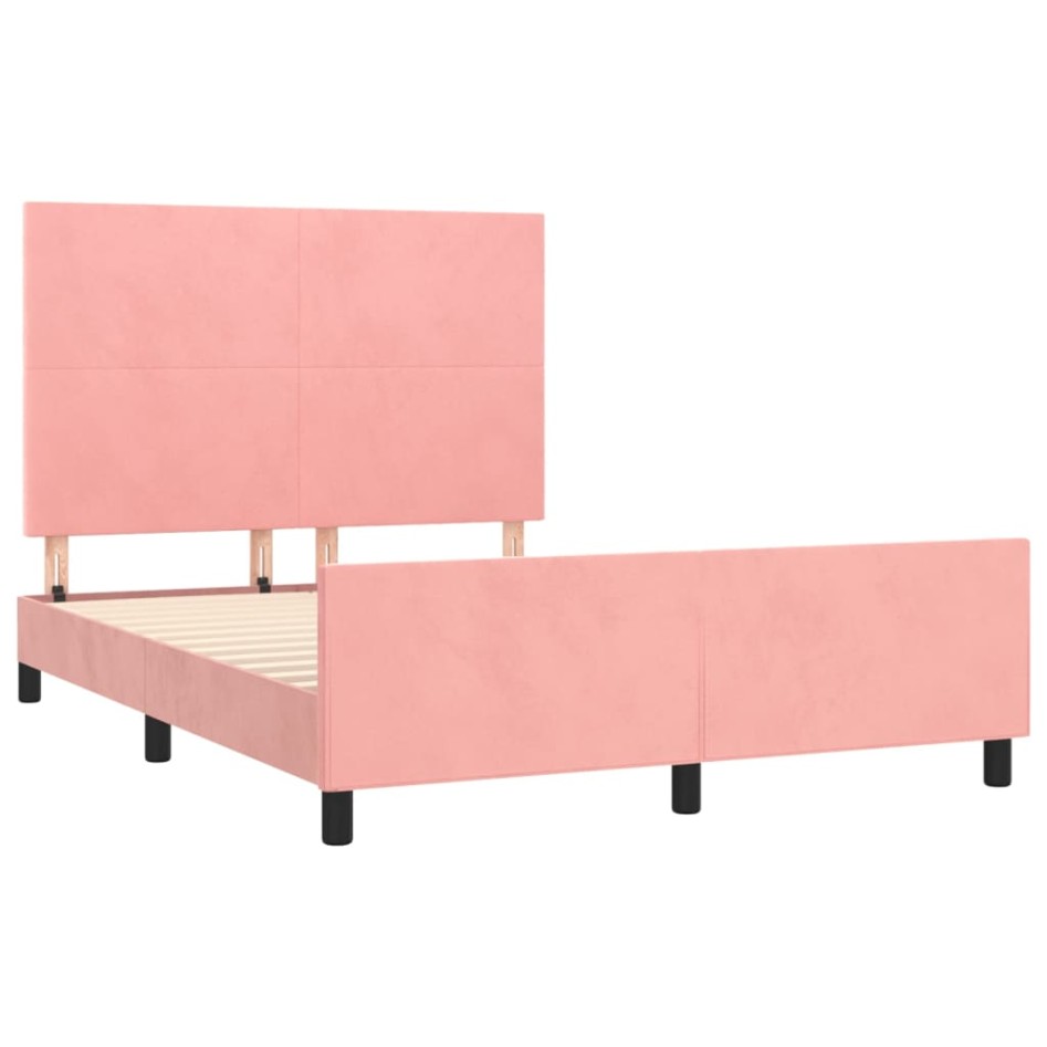 Estructura de cama sin colchón terciopelo rosa 140x200
