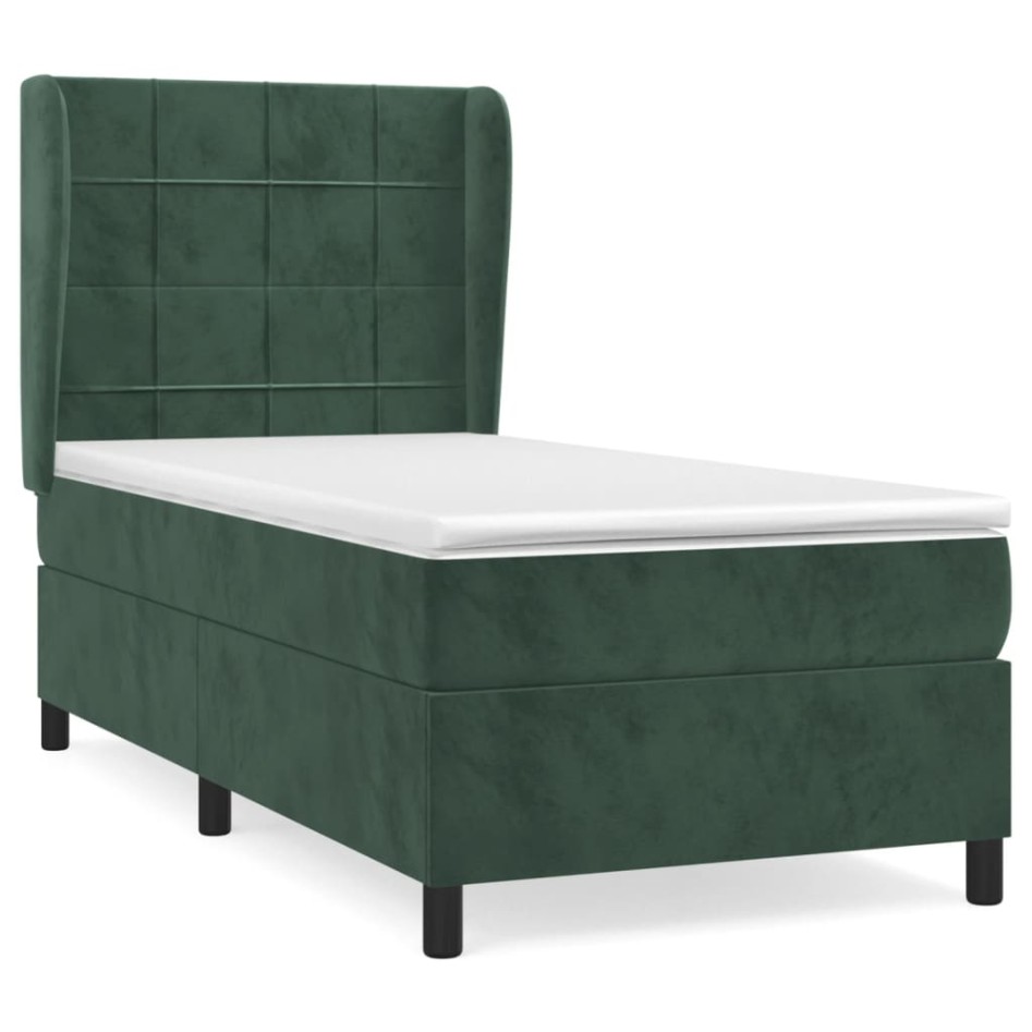 Cama box spring con colchón terciopelo verde oscuro 90x200