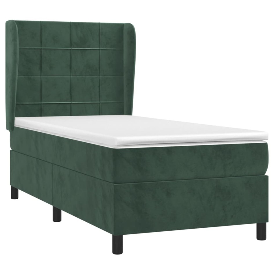 Cama box spring con colchón terciopelo verde oscuro 90x200