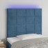 Cabecero con luces LED terciopelo azul oscuro 90x5x118/128