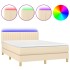 Cama box spring colchón y luces LED tela crema 140x190