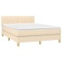 Cama box spring colchón y luces LED tela crema 140x190