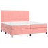 Cama box spring colchón y LED terciopelo rosa 200x200