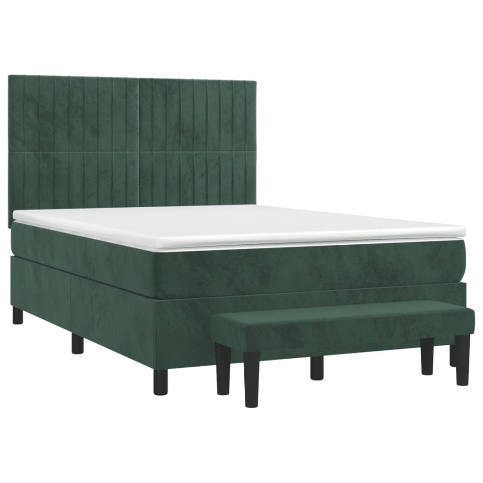 Cama box spring con colchón terciopelo verde oscuro 140x190