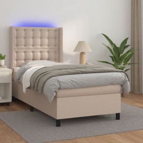 Cama box spring colchón LED cuero sintético capuchino