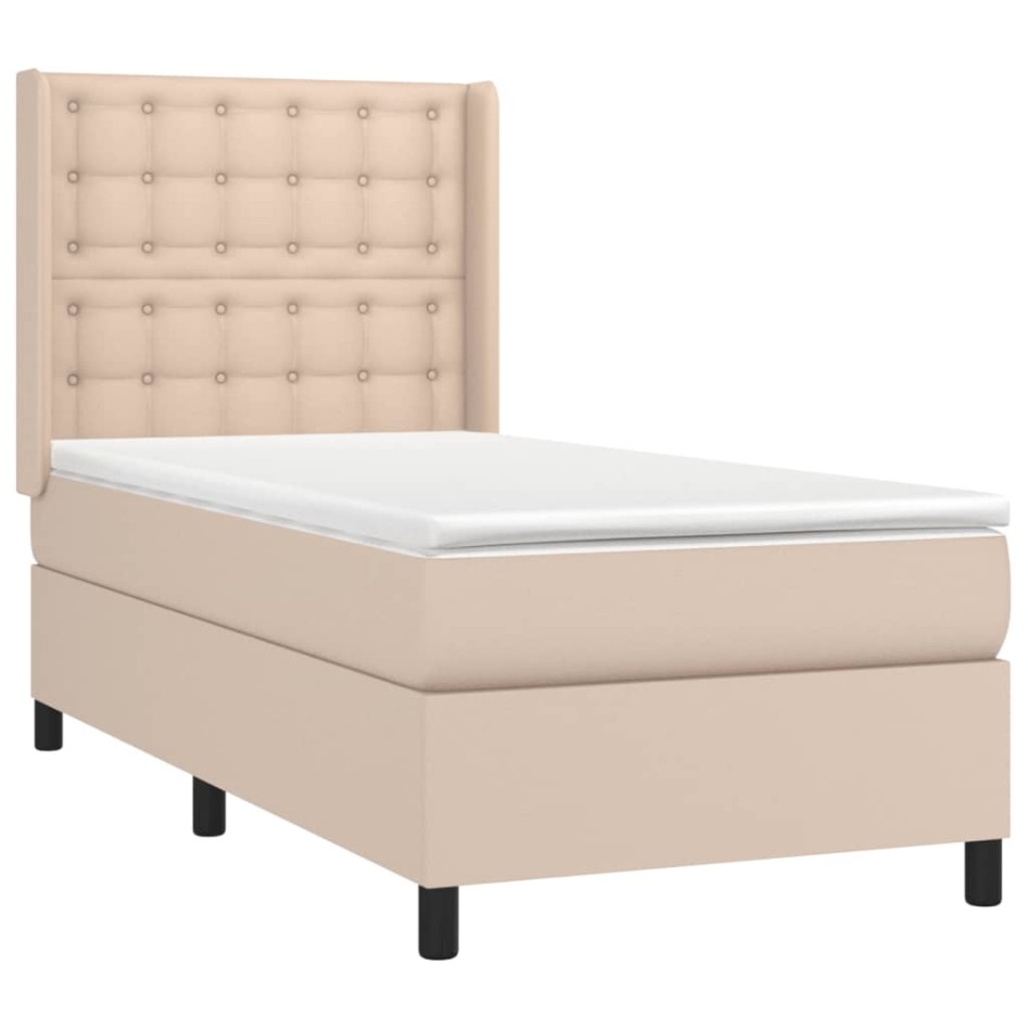 Cama box spring colchón LED cuero sintético capuchino