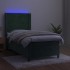 Cama box spring colchón y LED terciopelo verde oscuro 90x190