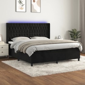Cama box spring colchón y LED terciopelo negro 160x200