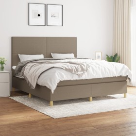 Cama box spring con colchón tela gris taupe 160x200