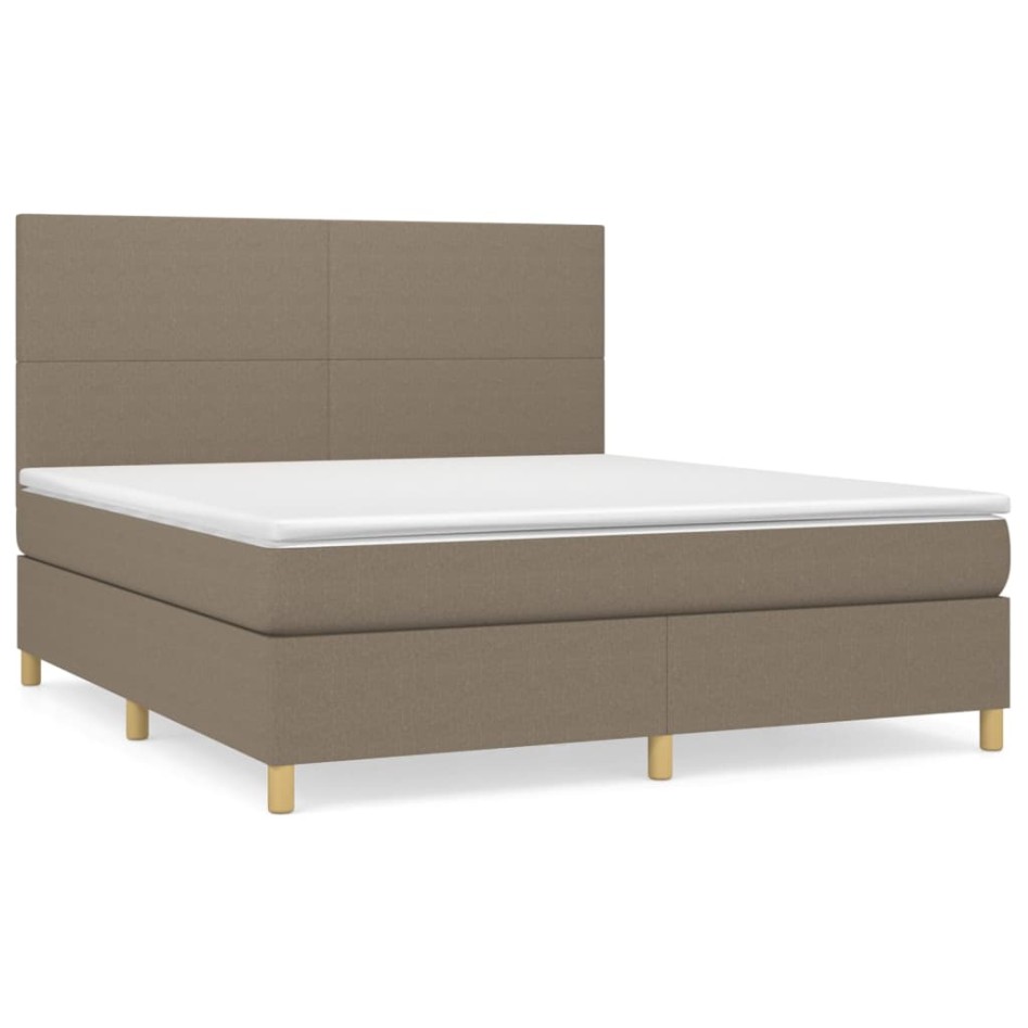Cama box spring con colchón tela gris taupe 160x200