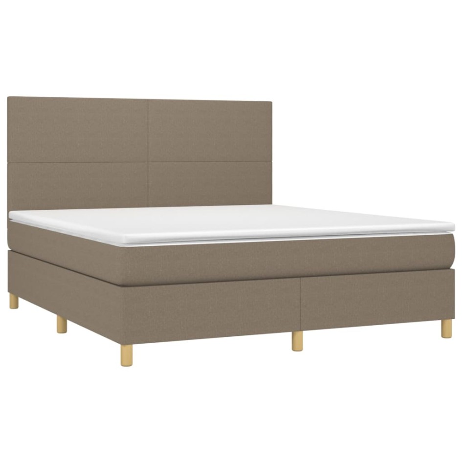 Cama box spring con colchón tela gris taupe 160x200
