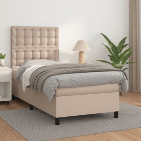 Cama box spring con colchón cuero sintético capuchino