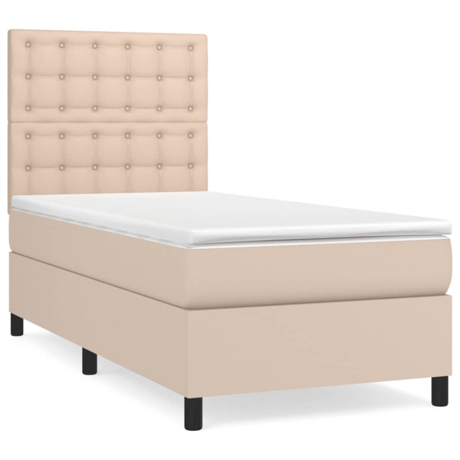 Cama box spring con colchón cuero sintético capuchino