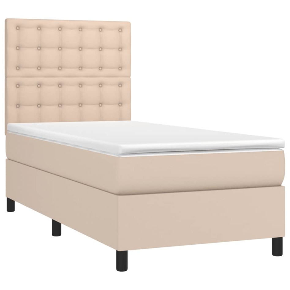 Cama box spring con colchón cuero sintético capuchino