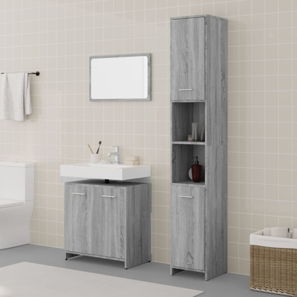 Set de muebles de baño 3 pzas madera contrachapada gris