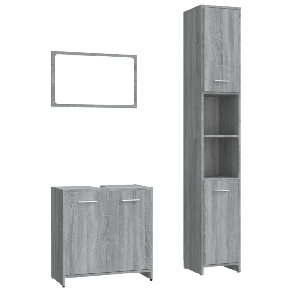 Set de muebles de baño 3 pzas madera contrachapada gris
