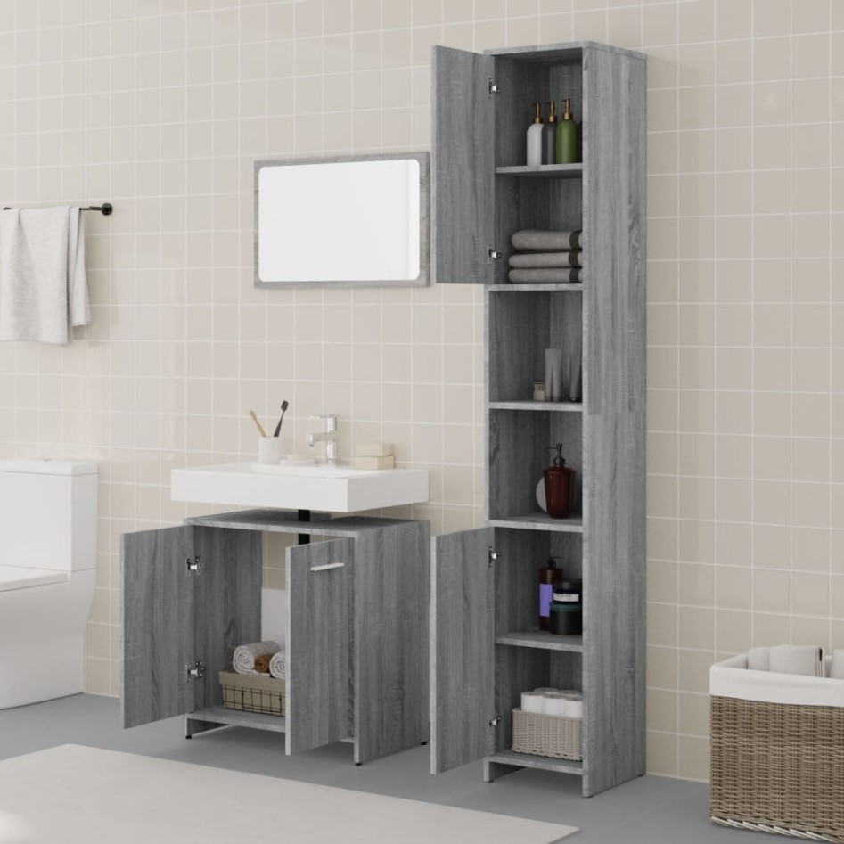 Set de muebles de baño 3 pzas madera contrachapada gris