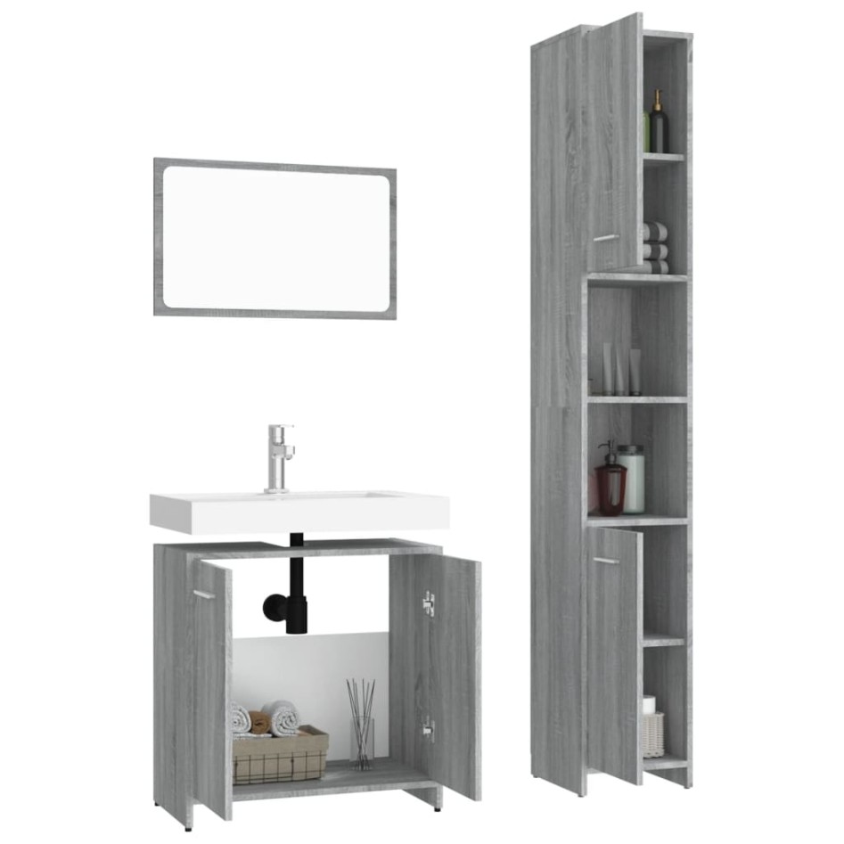 Set de muebles de baño 3 pzas madera contrachapada gris