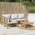 Set de muebles de jardín 5 piezas bambú y cojines gris