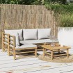 Set de muebles de jardín 5 piezas bambú y cojines gris claro