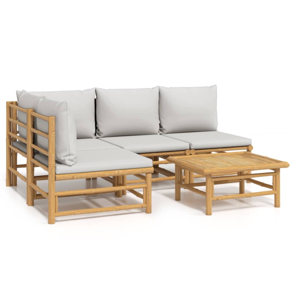 Set de muebles de jardín 5 piezas bambú y cojines gris