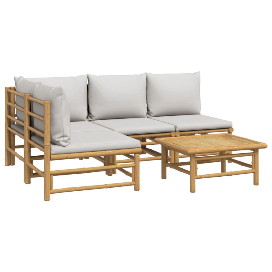 Set de muebles de jardín 5 piezas bambú y cojines gris