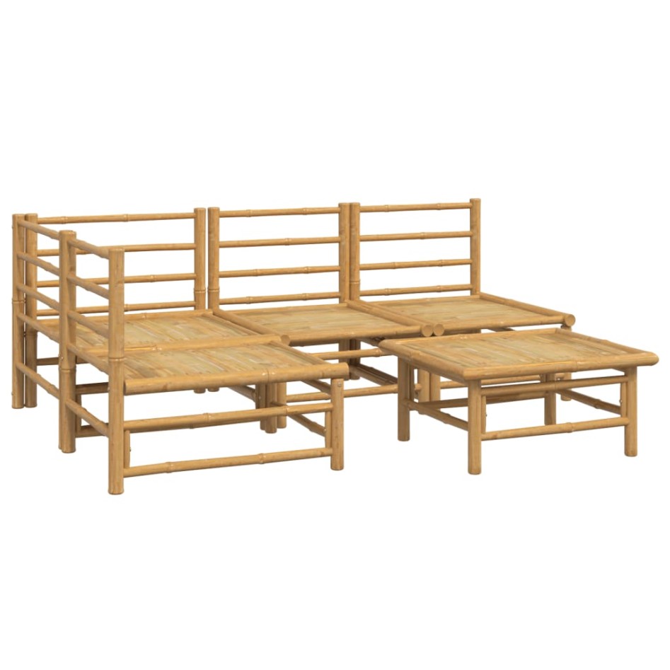 Set de muebles de jardín 5 piezas bambú y cojines gris