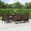 Juego de comedor de jardín 7 piezas con cojines marrón y negro