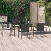 Set de comedor de jardín 7 pzas y cojines ratán sintético negro