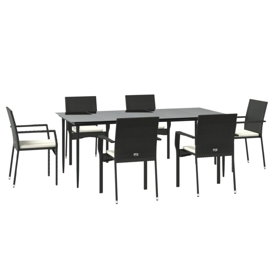 Set de comedor de jardín 7 pzas y cojines ratán sintético