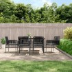 Set comedor jardín 7 pzas y cojines acero ratán sintético negro