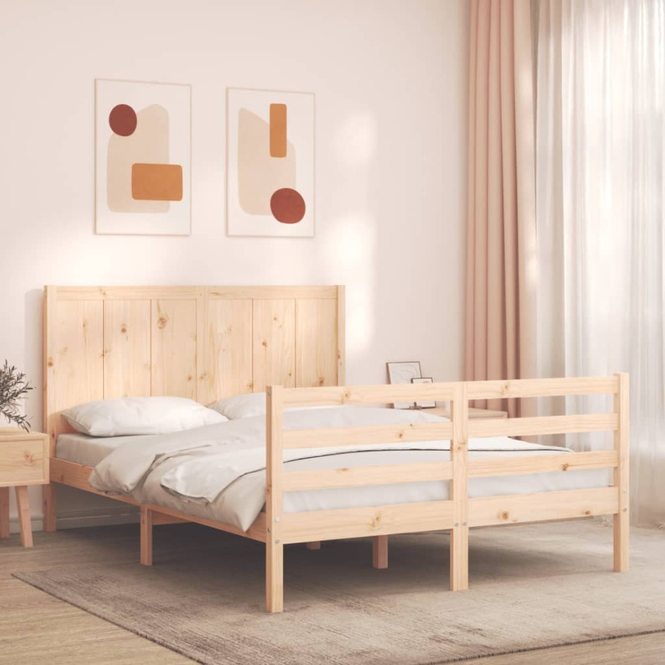 Estructura de cama de matrimonio con cabecero madera