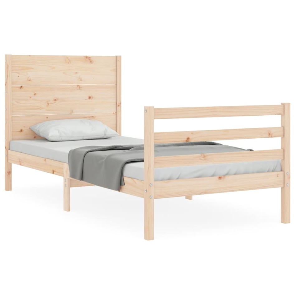 Estructura de cama con cabecero madera maciza 90x200