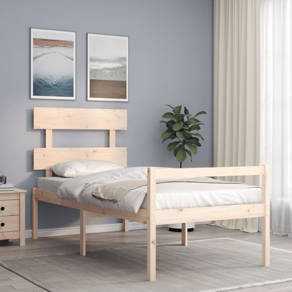 Cama para personas mayores con cabecero madera maciza 90x200