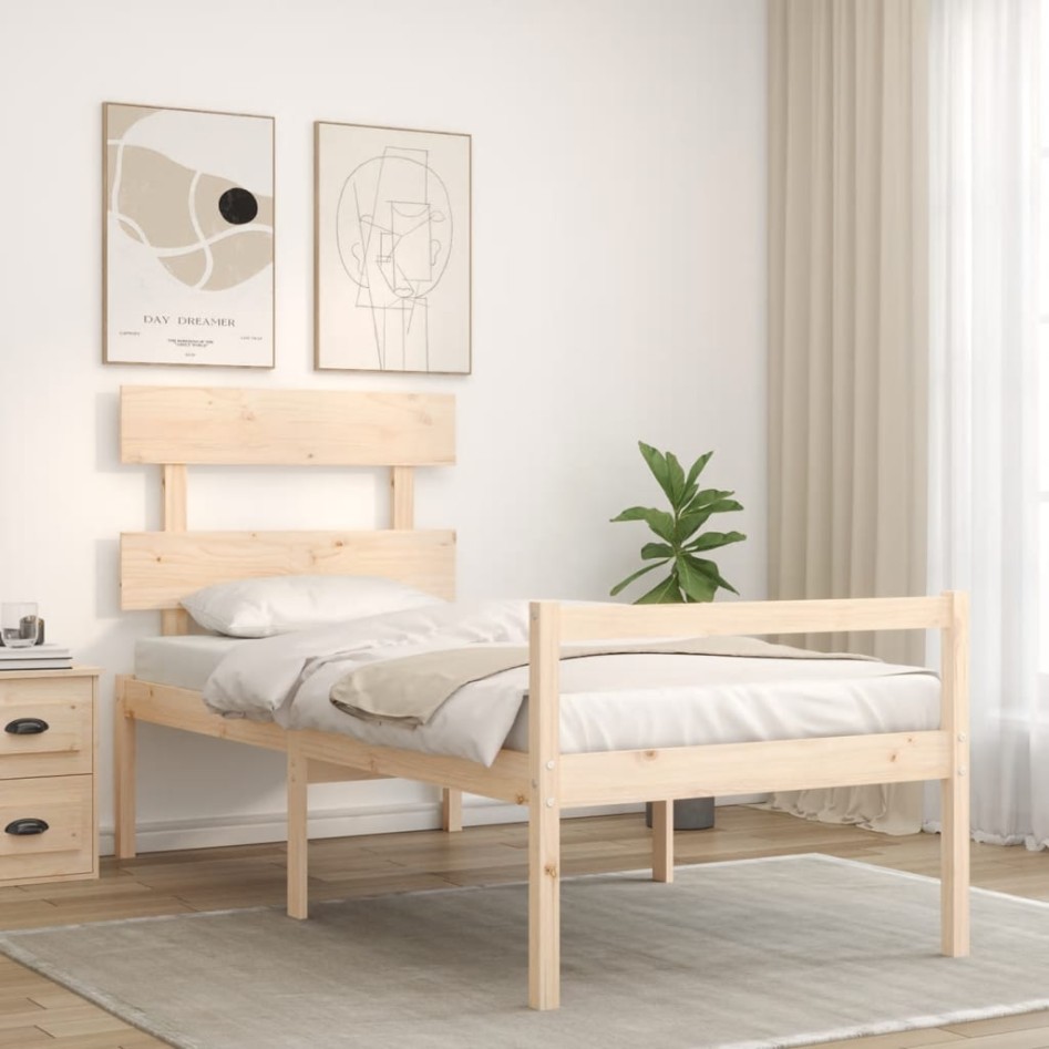 Cama para personas mayores con cabecero madera maciza 90x200