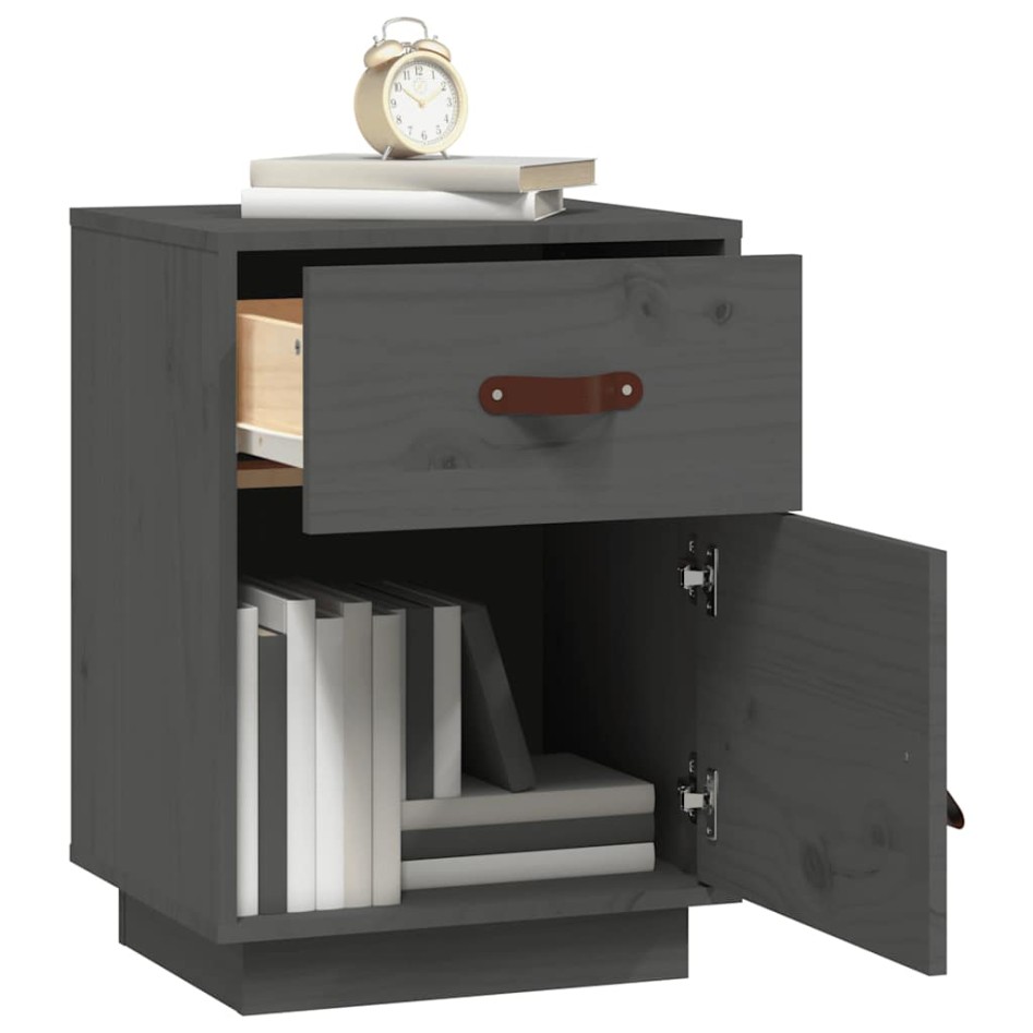 Mesita de noche madera maciza de pino gris 40x34x55