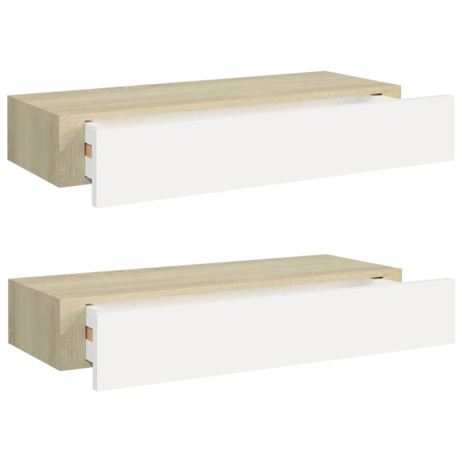 Estantes de pared con cajón 2 uds MDF roble/blanco