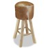 Taburete de cocina de cuero auténtico y madera de teca