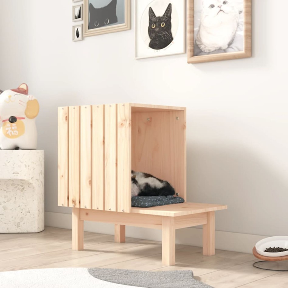 Casa para gatos de madera maciza de pino 60x36x60