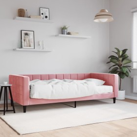 Sofá cama con colchón terciopelo rosa 90x200