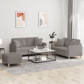 Juego de sofás con cojines 3 piezas tela gris