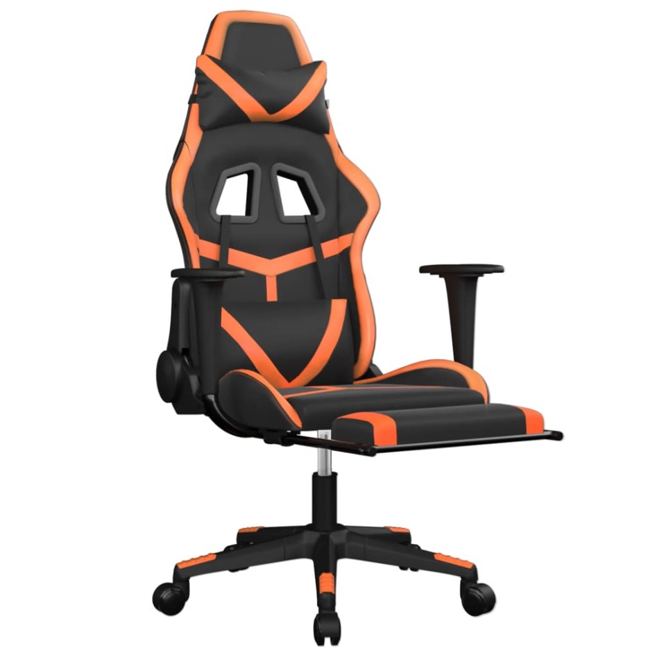 Silla gaming con reposapiés cuero sintético negro