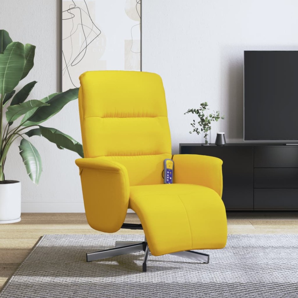 Sillón reclinable de masaje con reposapiés tela amarillo